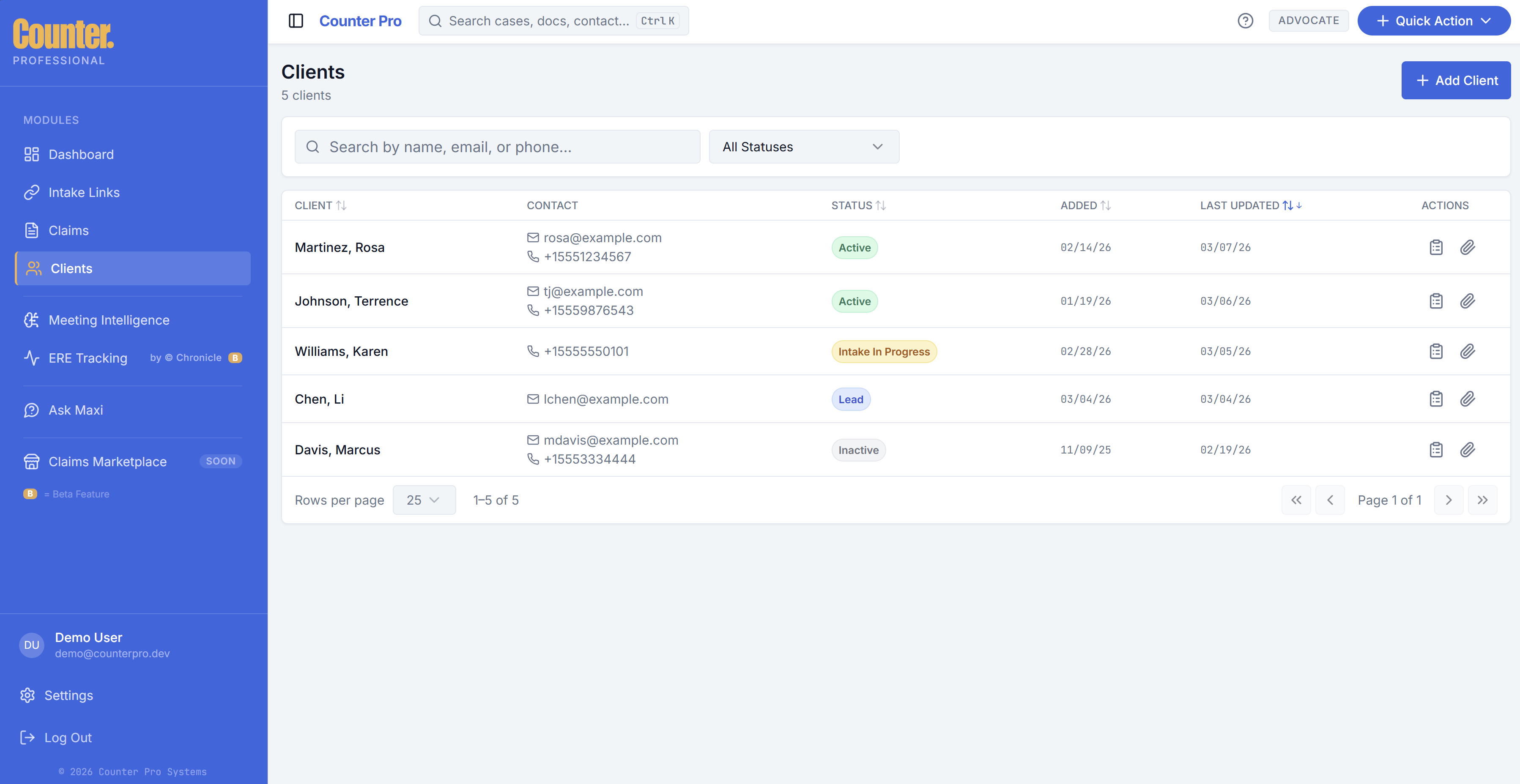 Advocate Clients list