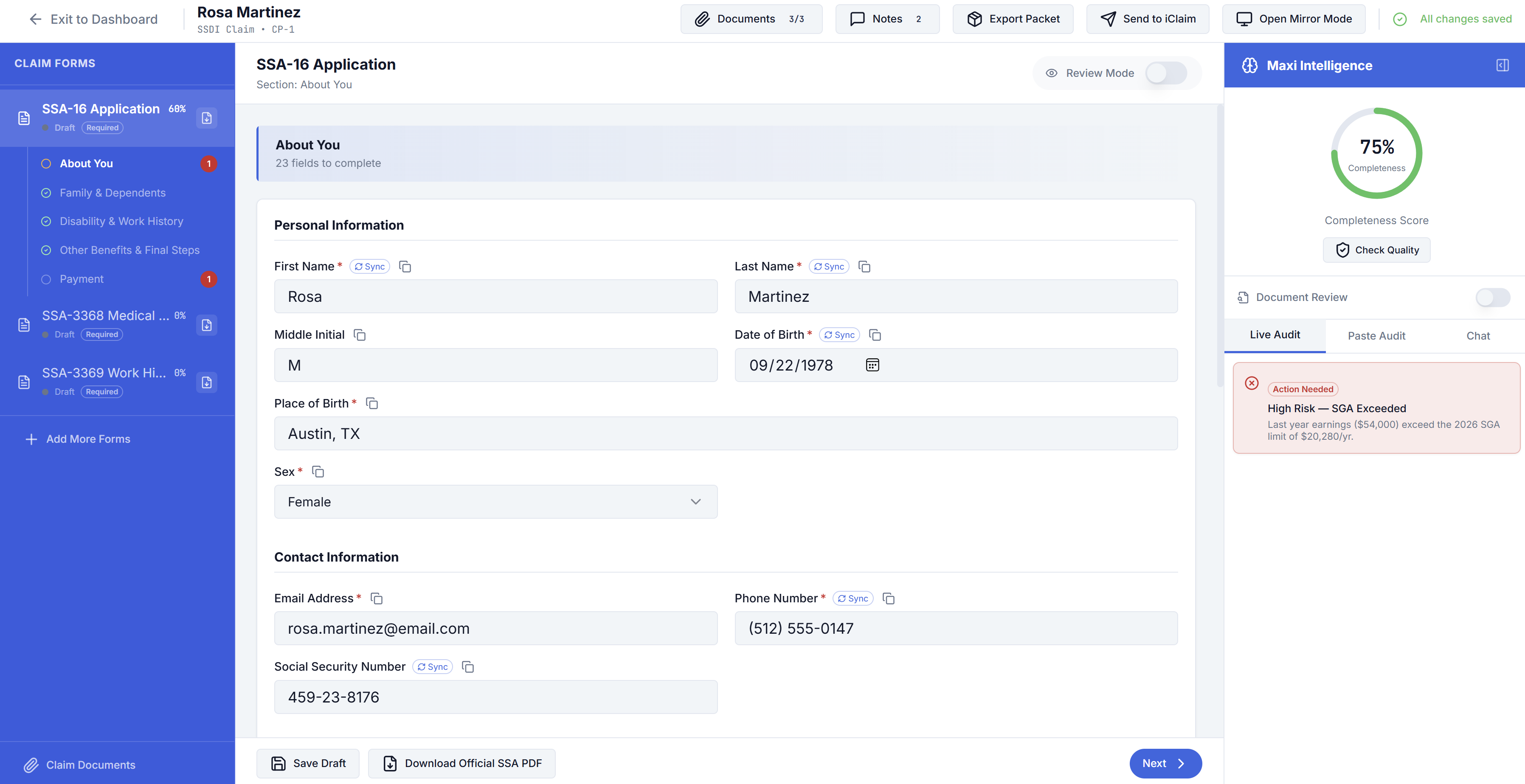 Advocate intake workspace