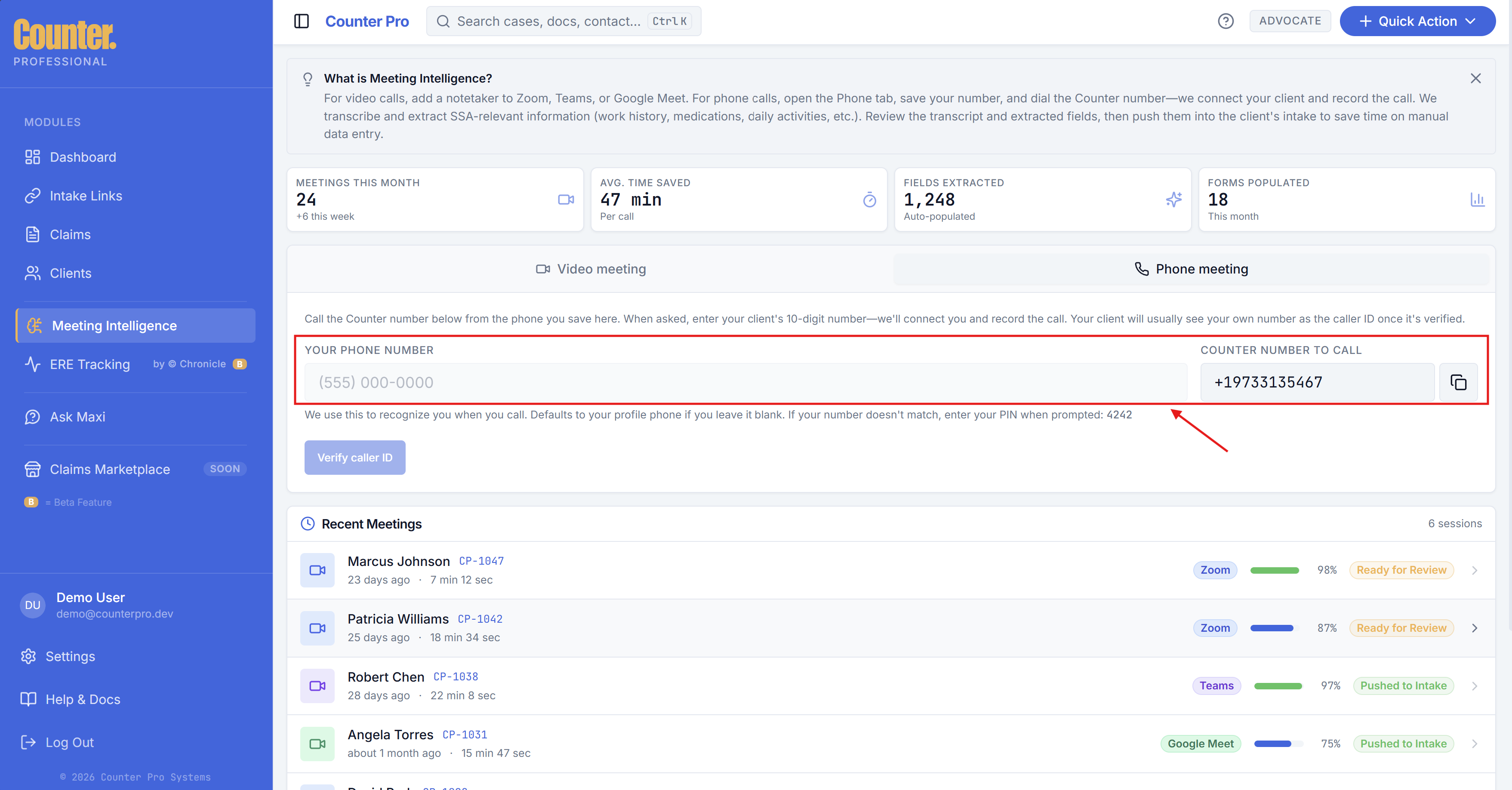 Meeting Intelligence Phone meeting tab