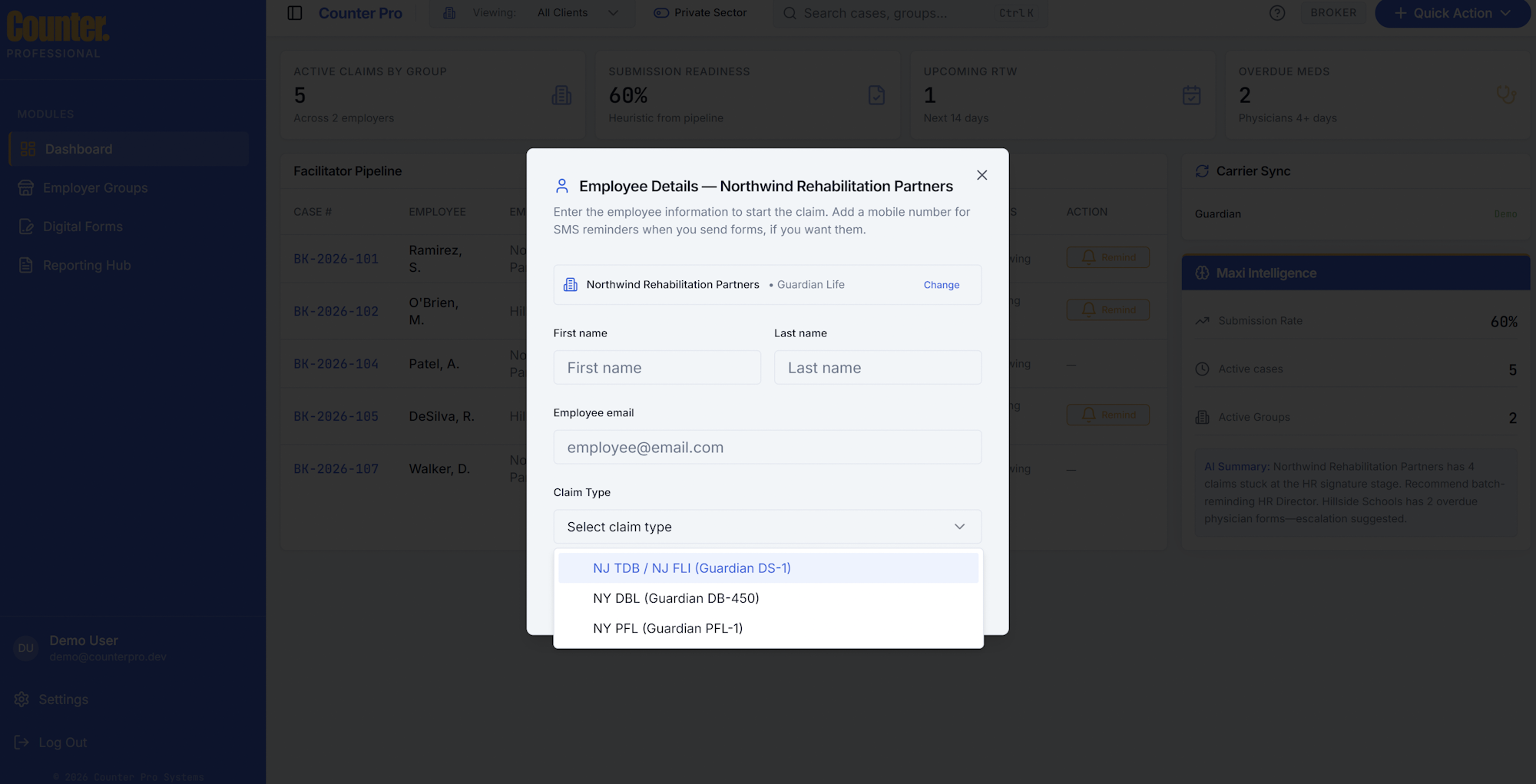 Claim type and assignment in intake