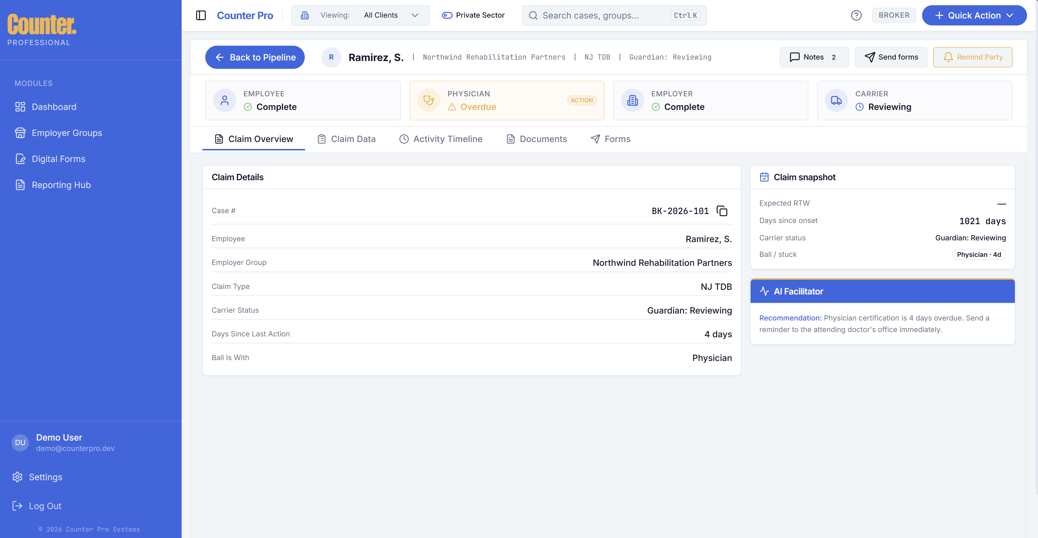 Claim workspace overview