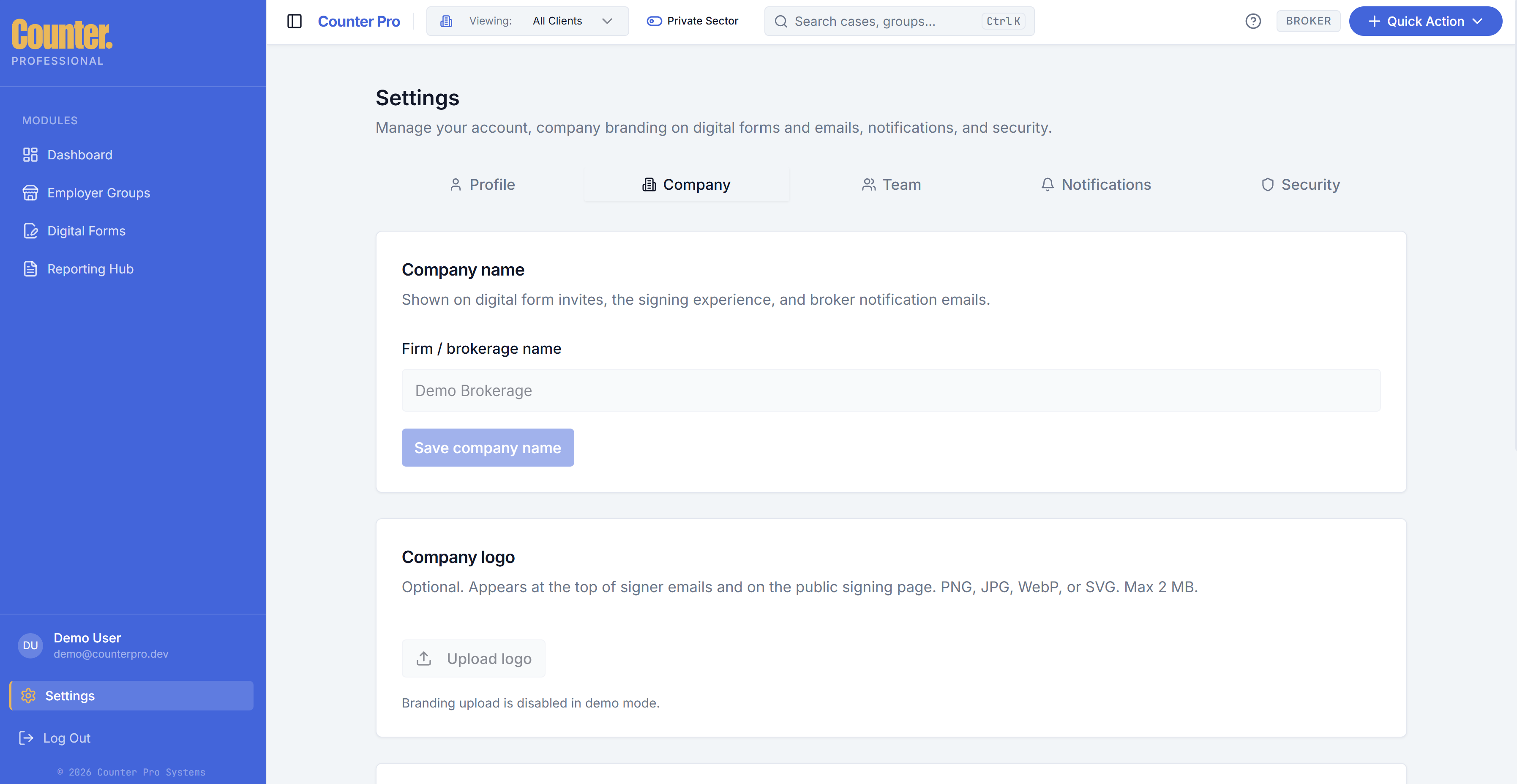 Company branding in Settings