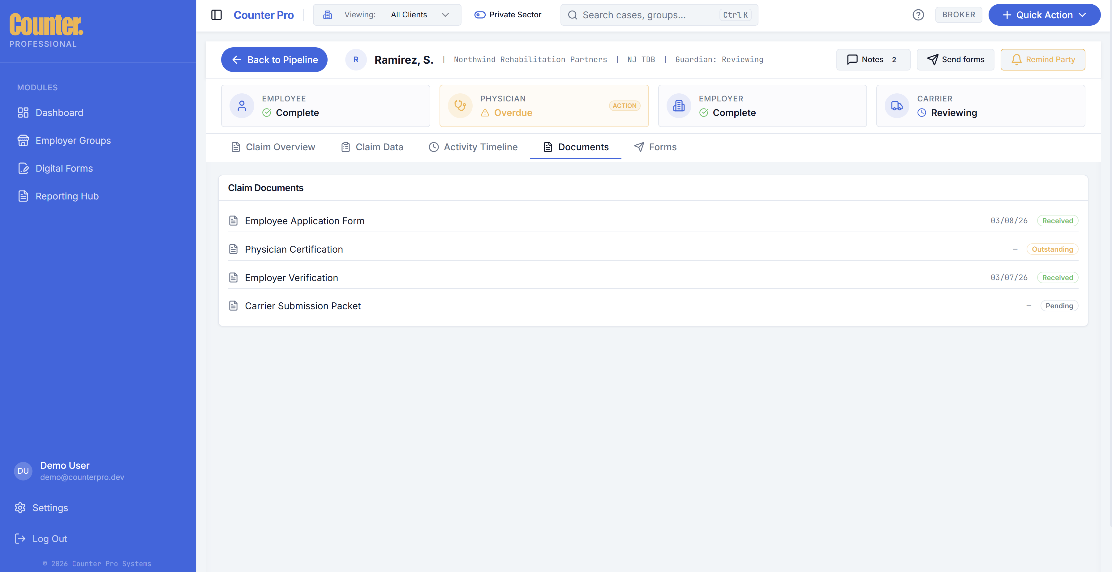 Case documents panel