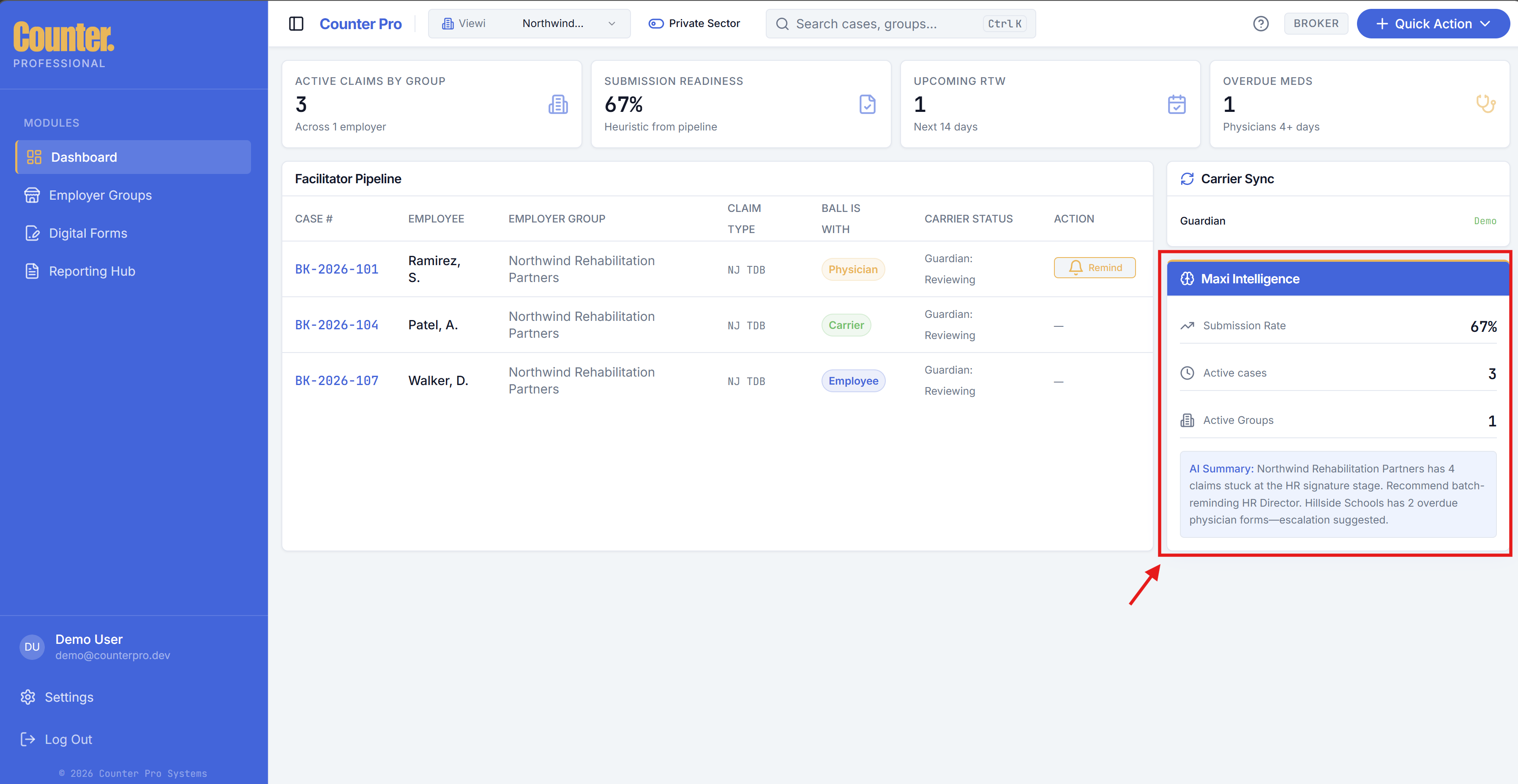 Maxi Intelligence on dashboard