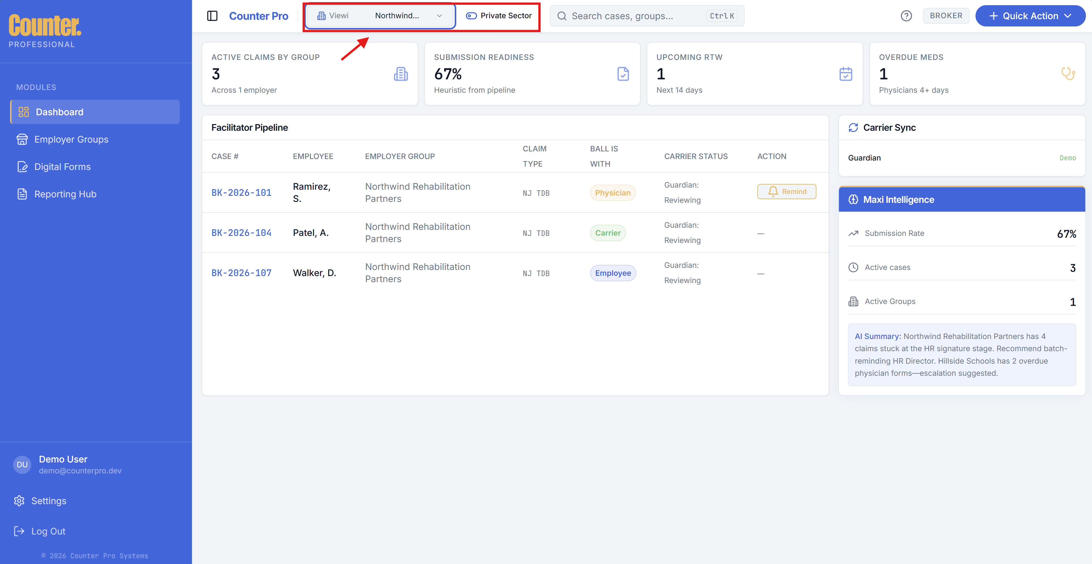 Viewing employer group filter in header
