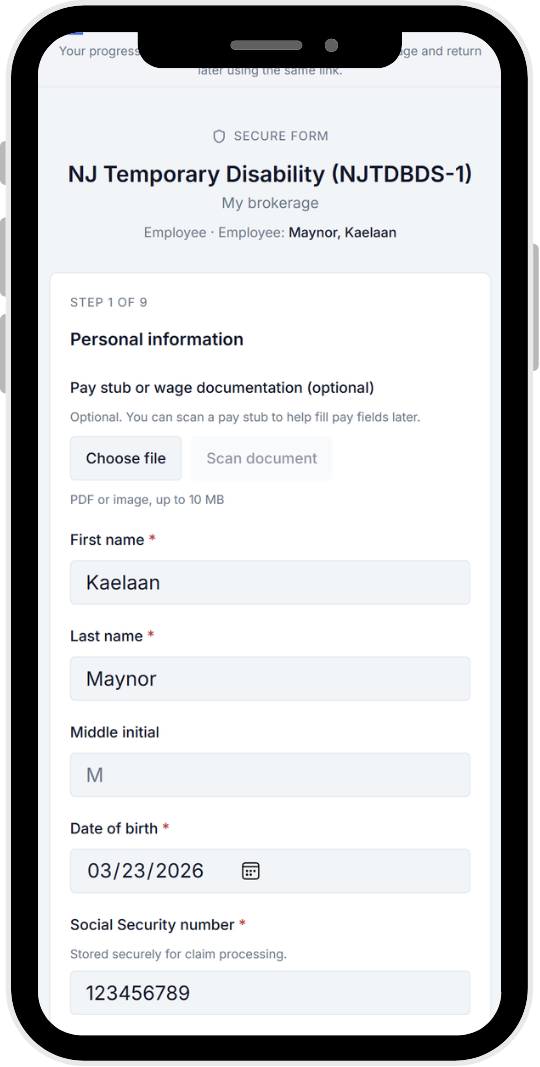 Signer form on a phone